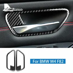 AIRSPEED 2PCS Carbon Fiber Car Interior Door Handle Cover Trim Door Bowl Stickers for BMW M4 F82 Accessories Car-styling