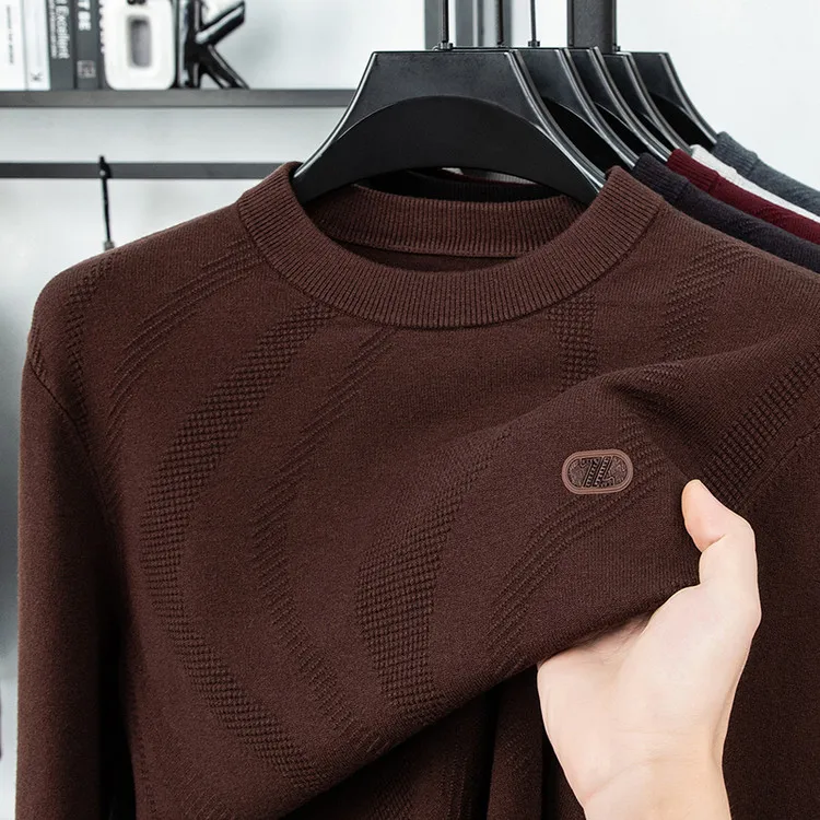 

Commute round Ne Knitwear Men's Casual Pure Color Embroidery Base irt Warm Leisure Overhead Men's Long Sve Busin Ca...