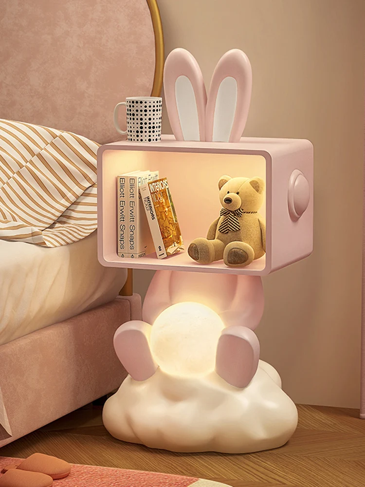 Home Decor Rabbit Cartoon Creative Bedside Table Integrated Desk Lamp Girl Bedroom Cute Resin Modern Minimalist Furniture