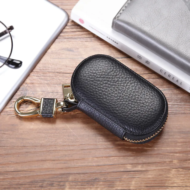 Cowhide Car Key Holder Case Genuine Leather Men Women Key Protective Case Universal Housekeep Keychain Mini Wallet Coin Pouch