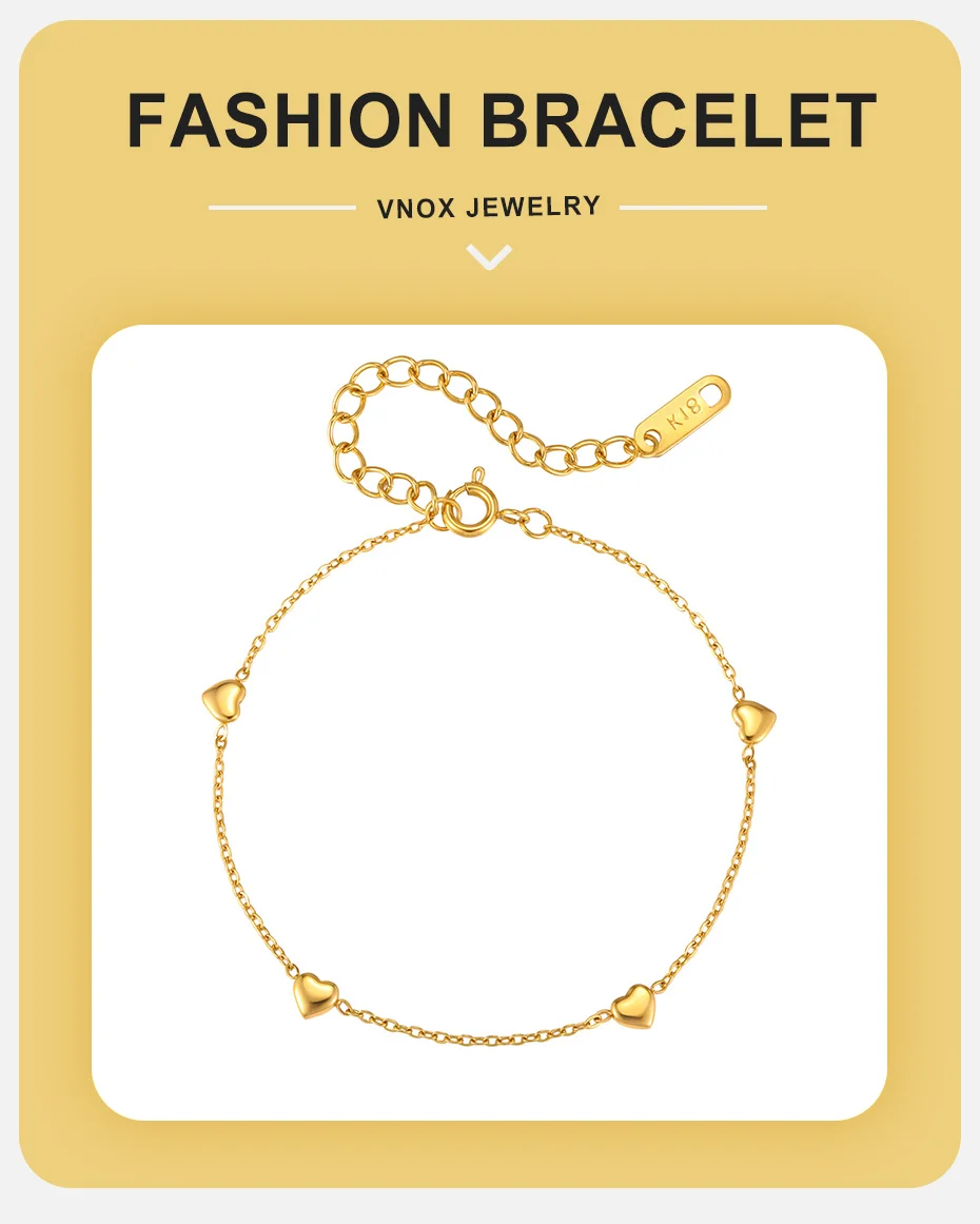 Vnox Minimalistisches 18K Vergoldetes Herzförmiges Kettenarmband für Frauen Rostfreier Stahl Tägliches Wasserdichtes Armband Schmuck – Detail 1