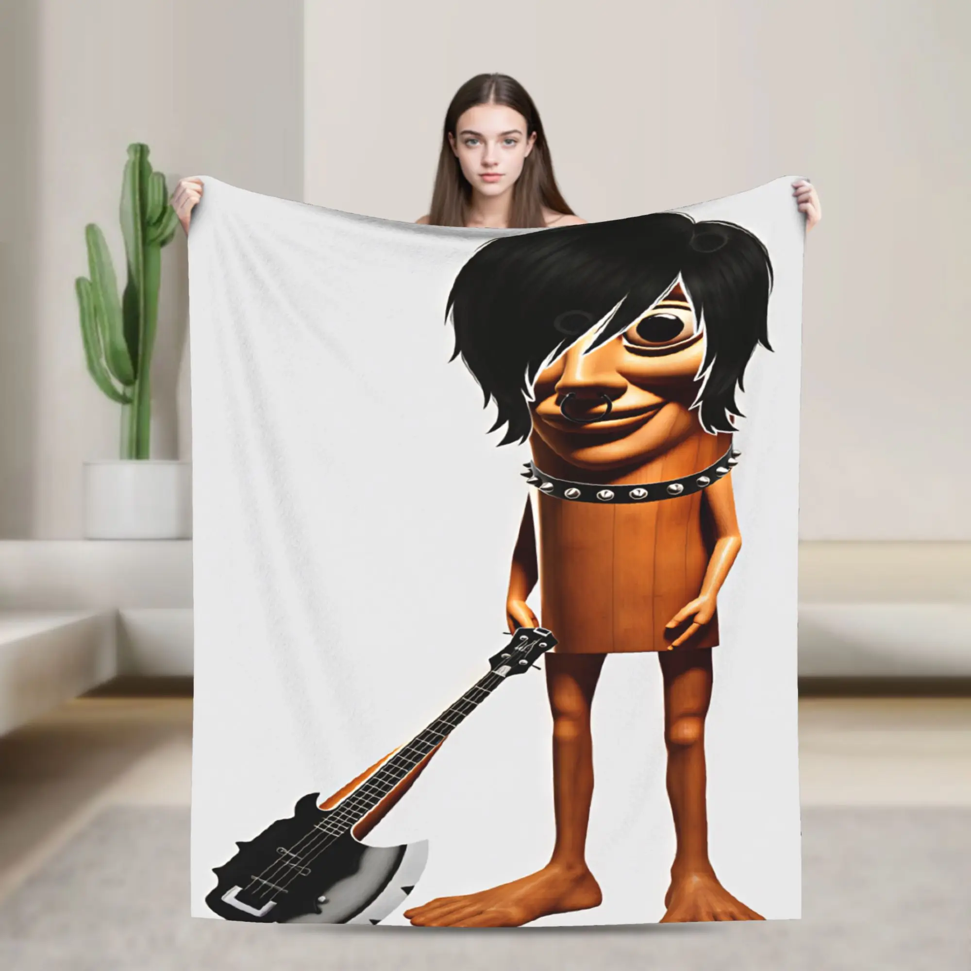 Emo Style Tung Holding Electric Guitar Throw Blanket Warm Novelty Blankets  For Living Room Picnic Flannel Bedspread Bed Cover