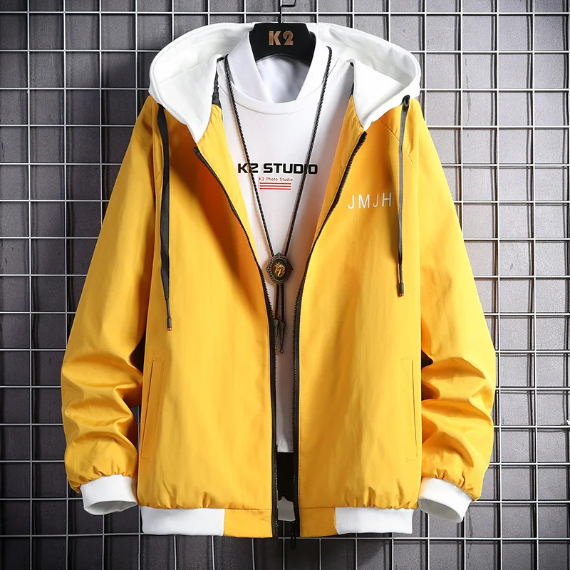 

Casual Nice Spring Autumn Hooded Men's Jackets Thin Clothes Pop Outerwear Tops Zipper Youth Coat Slim Fit Streetwear Windbreaker