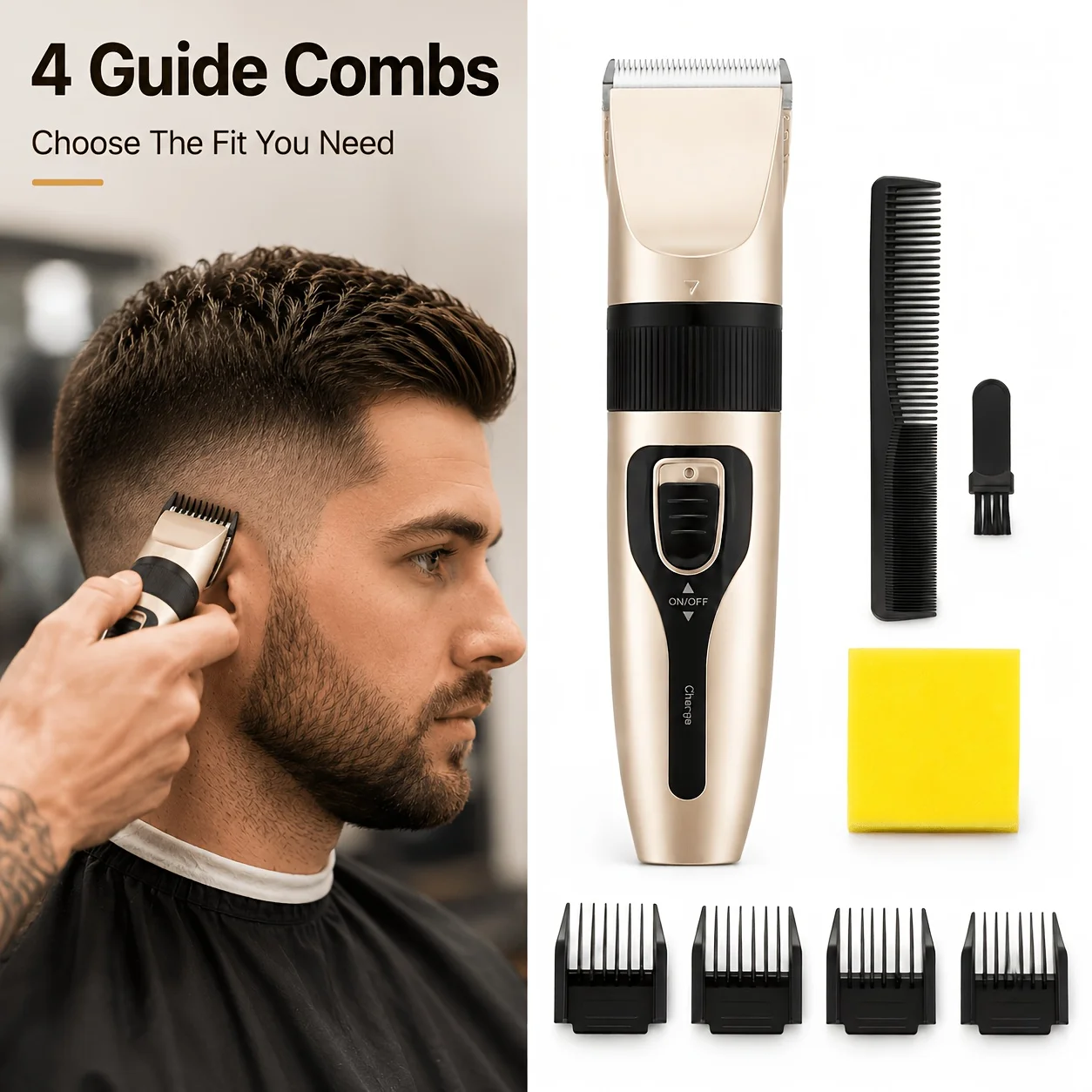 Smart Self-Service Hair Clipper for Flat Cuts and Short Haircuts, Automatic Hair Cutting Tool for Home Use, Home Grooming Kit, Long-Lasting Battery Life, Stress-Free Hair Cutting, No Heat Generation, No Hair Jamming, Includes Multi-Size Guide Combs, Suitable for Long and Short Hairstyles, Smooth Hair Cutting