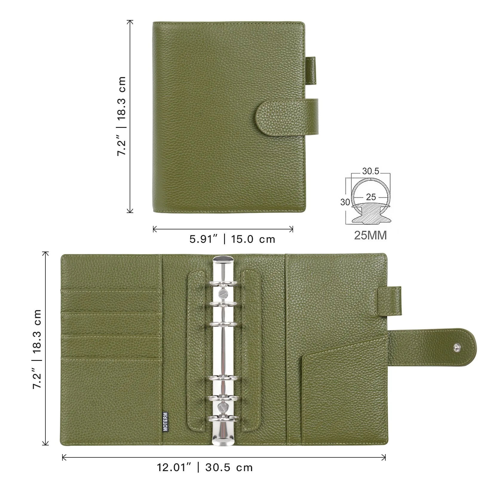 Moterm Franklin Covey Compact Size Elite Rings Planner Pebbled Grain Leather Notebook Cover Binder Organizer Journal