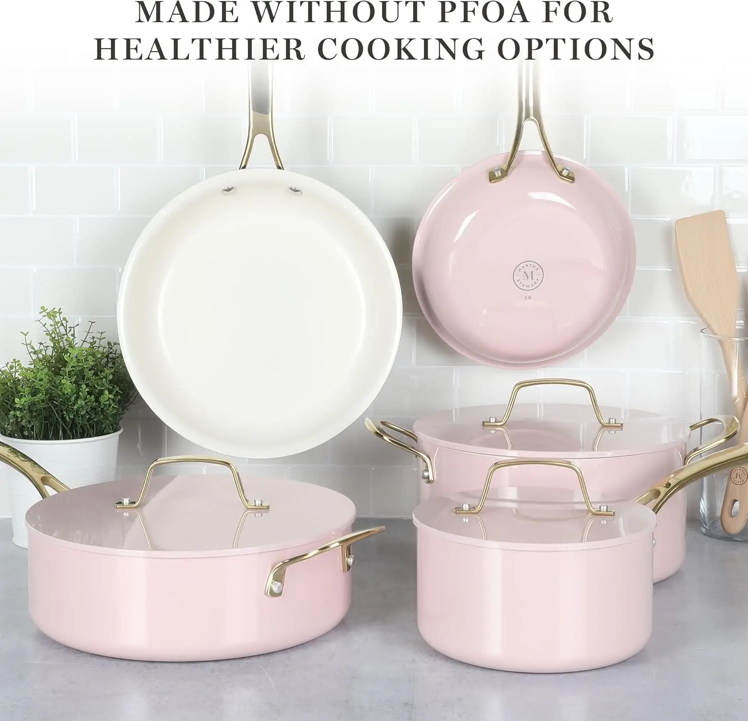 Martha Stewart Galway Premium Nonstick PFA Free Ceramic Interior 10 Piece Heavy Gauge Enamel Aluminum Pots and Pans Cookware Set