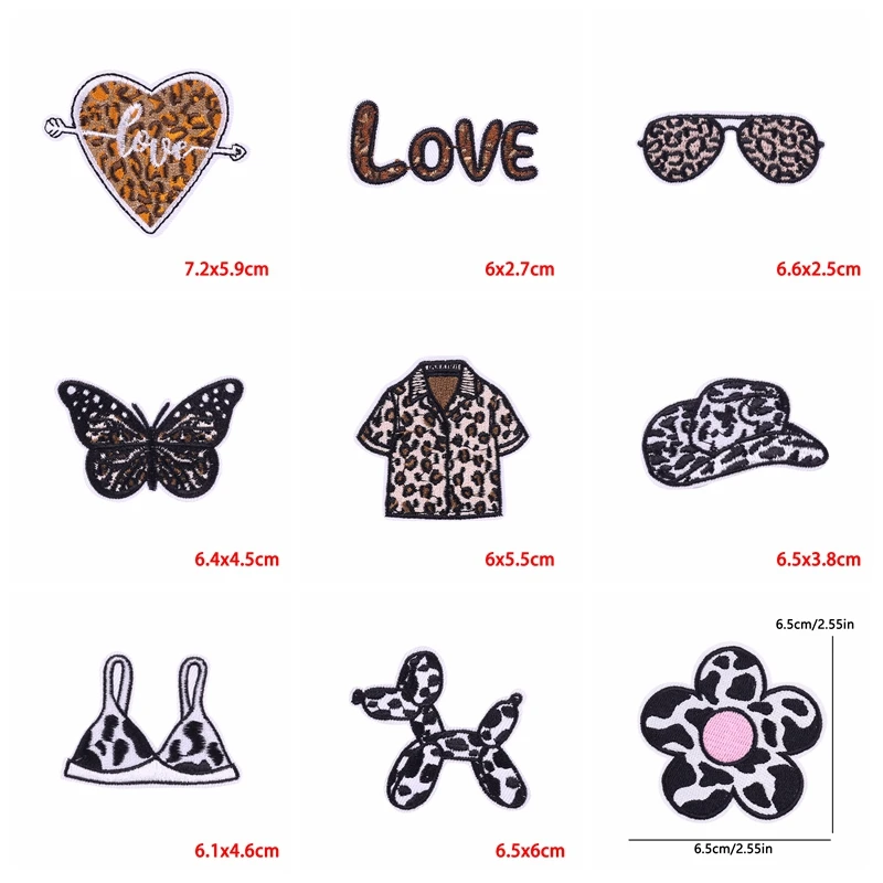 10Pcs Leopard Print Series Embroidery Patch DIY Cute Cartoon Iron On Patches For Clothing Thermoadhesive Patches On Clothes