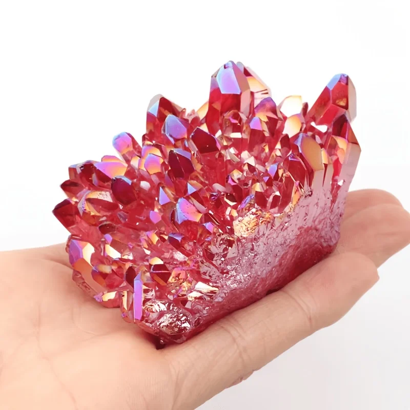 1Pc Red Angel Aura Quartz Cluster/Crystal Rock Collection, Artificial Crystal Plating, Cluster Ornament Handmade Crafts Material