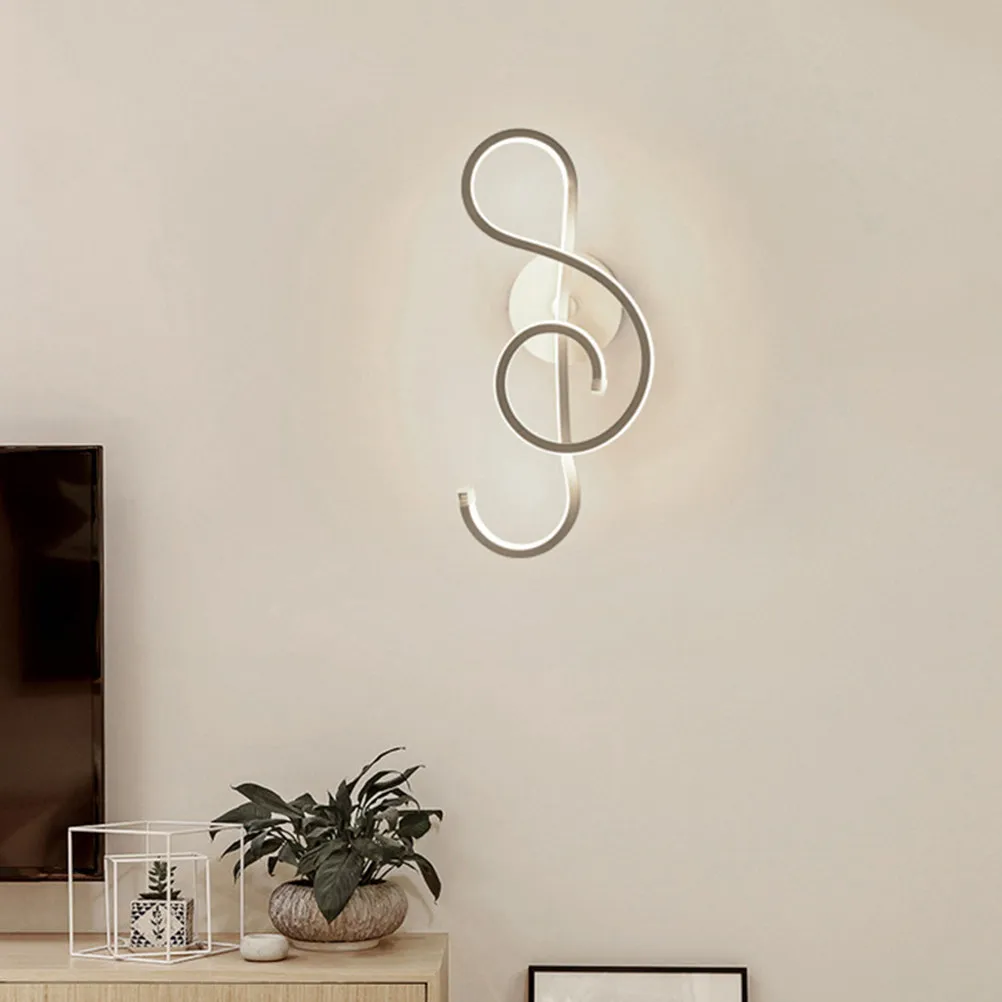 Music Note LED Wall Lamp Modern Creative Iron Art Bedroom Study Living Room Decorative Rotatable Auxiliary Wall Light Black