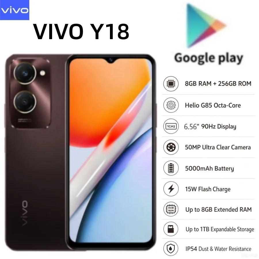 Best‑Selling 2026 Brand New VIVO Y18 Android Handphone 8GB RAM 256GB ROM 90Hz Refresh Screen 5000mAh High‑Capacity Battery