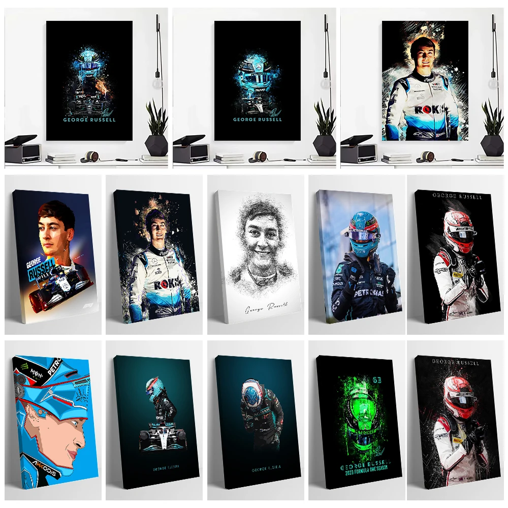 George Russell Racing Posters Canvas Wall Arts Personalized Pictures Printing for Fans Room Decoration Aesthetics Art of Murals