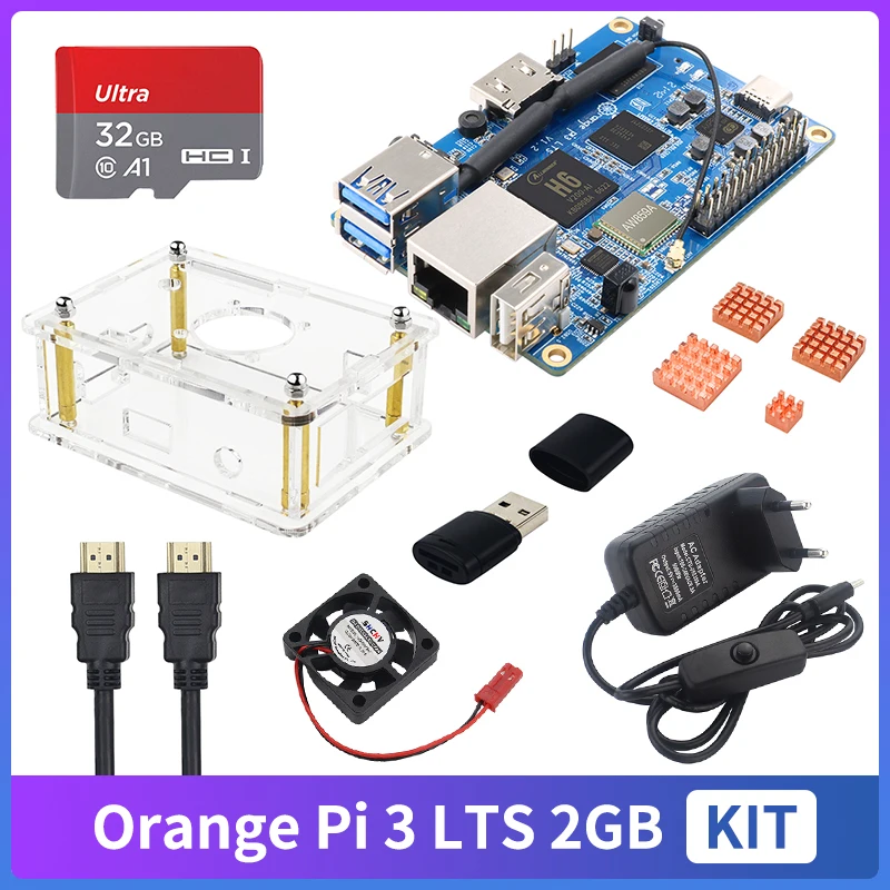 Orange Pi 3 LTS 2G RAM 8G EMMC AllWinner H6 WIFI BT 5.0 Gigabit Ethernet Single Board Computer Run Android 9.0 Ubuntu Debian OS