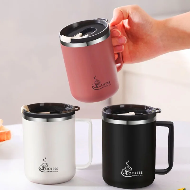 430ML Stainless Steel Thermal Coffee Mug Double-layer Mug Milk Coffee Cup WIth Handle Insulated Cup Portable Sealed Water Cups