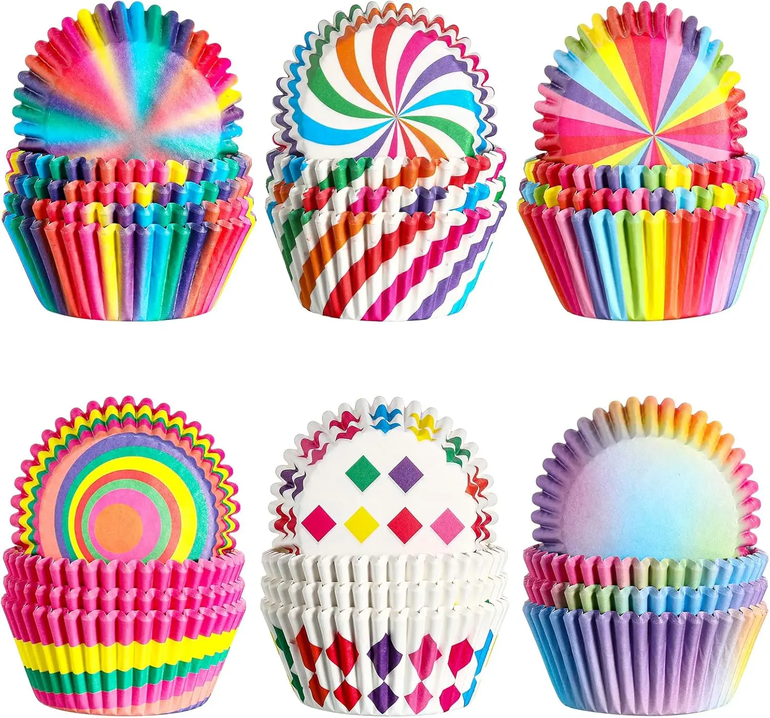 

600 Pcs Rainbow Cupcake Liners - Colorful Baking Cups for Cakes, Candy & Snacks, Vivid Style