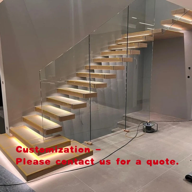 custom.Steel Wood Stainless Steel Stairs Fittings/ Interior Oak Solid Wooden Indoor Stairs Floating Stairs