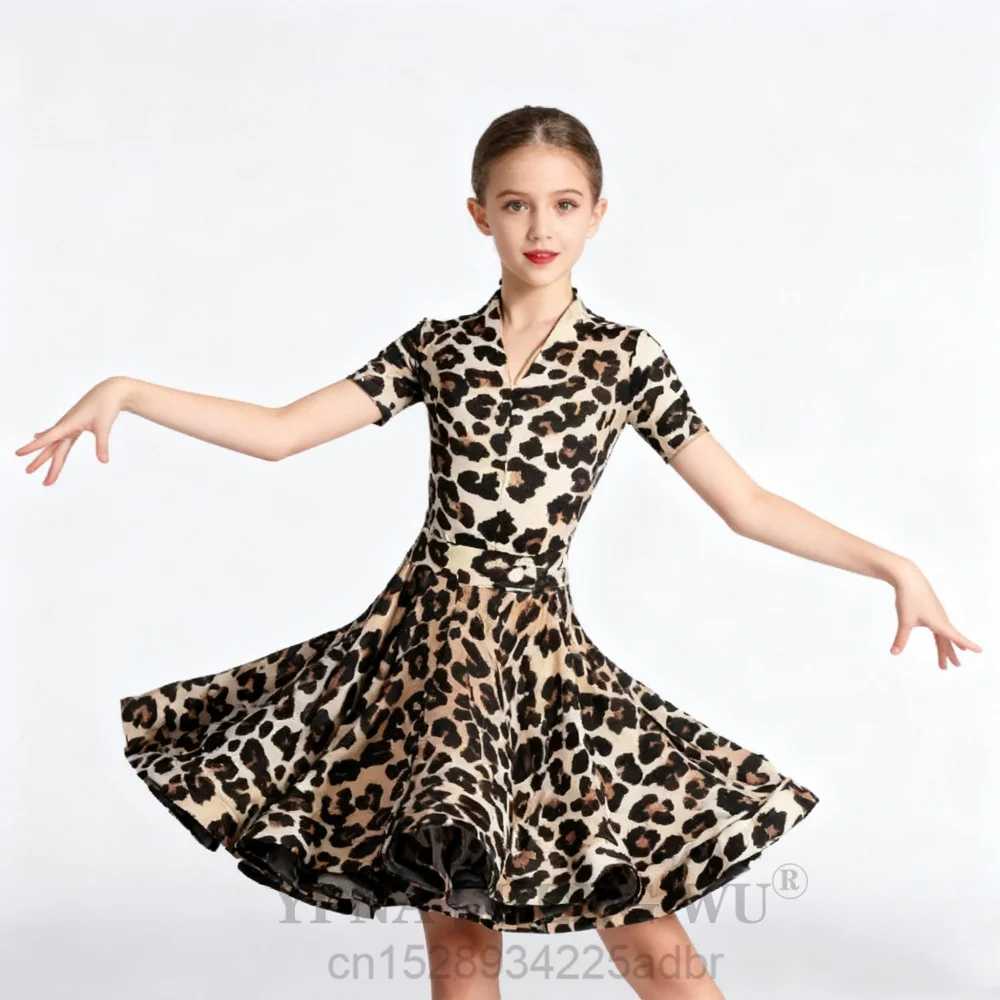 

Детский костюм для латинских танцев, танцевальный костюм для девочек, детский тренировочный костюм, комбинезон из двух частей с короткими рукавами для девочек