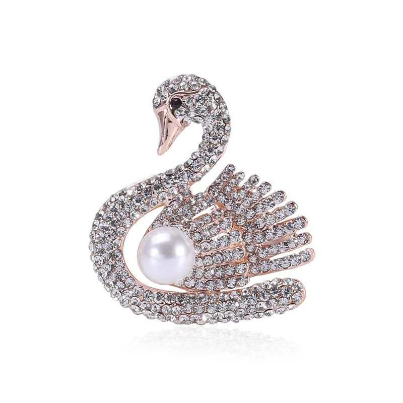 New Rhinester Pearl Swan Brooch Suitable For Ladies Or Girls Exquisite Exquisite Pins Party Wedding Gift Clothing Accessories