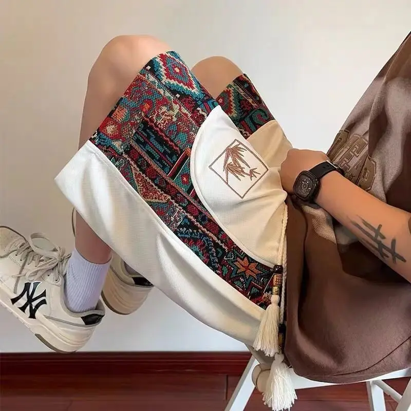 Summer Men's Loose Fit Embroidered Shorts Chinese Style Casual Athletic Wear Five-Panel Oversize Streetwear Outdoor Shorts