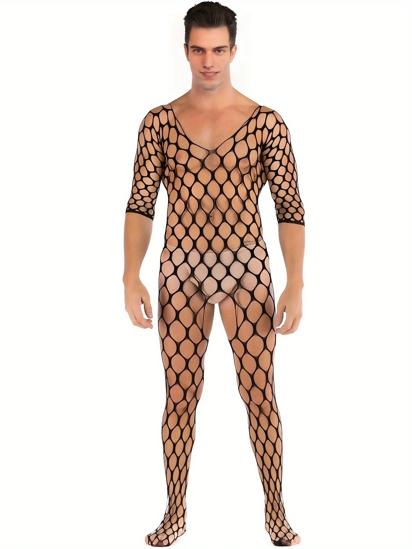 

Sexy One-Piece Hollow-Out Elastic Men's Sleepwear with Open-Crotch Design for Comfortable Wear And Easy Access
