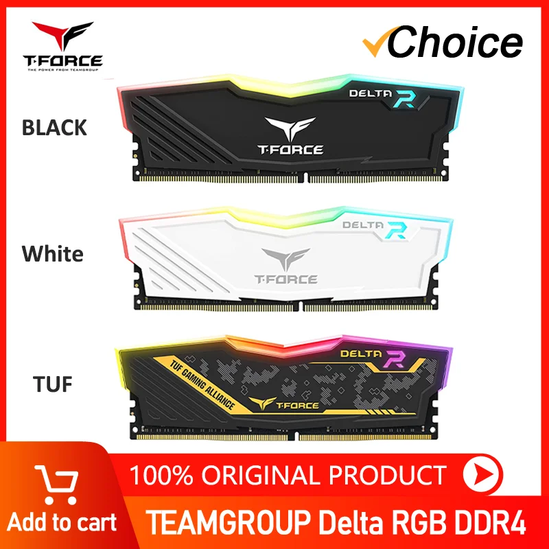 Модуль оперативной памяти для настольных ПК TEAMGROUP Delta RGB DDR4 8 ГБ 16 ГБ 32 ГБ 3000 3200 3600 МГц белый/черный/TUF