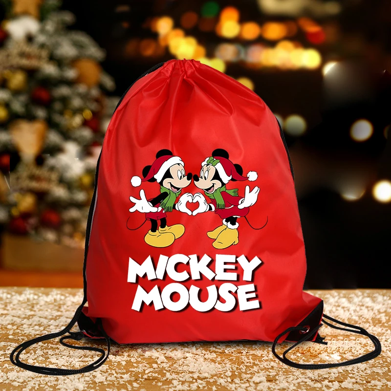 Mickey Minnie Mouse Double Drawstring Pocket Xmas Cute Cartoon Clothes Storage Waterproof Nylon Bag Fashion Christmas Tote Bags