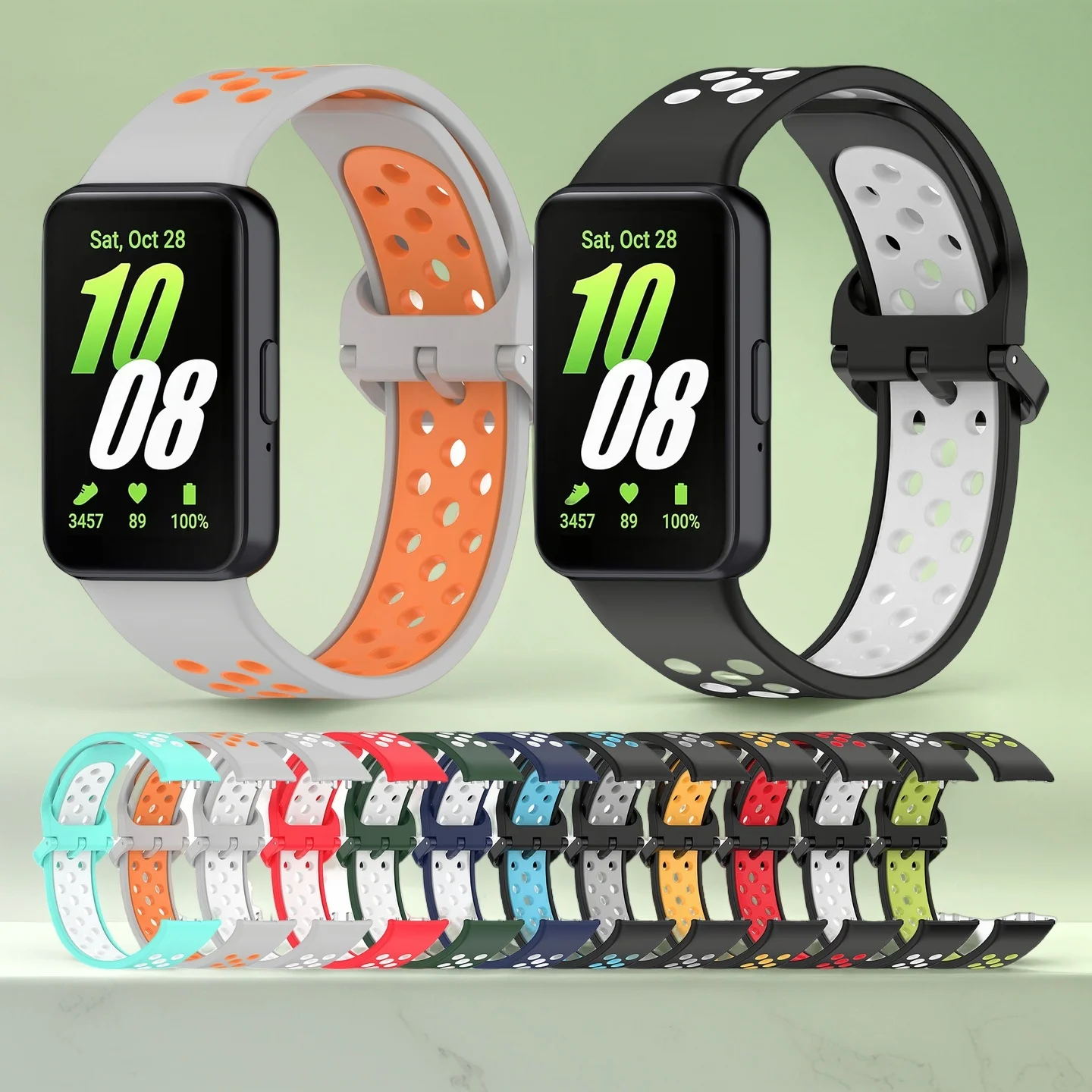 Upgraded Stylish Sporty Breathable Two-color Porous Silicone Sport Band for Galaxy Fit 3 2024 SM-R390 for Men and Women