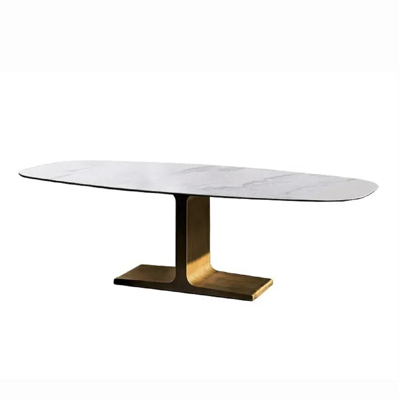 

l Modern Hotel Dining room furniture Rectangular Marble And Stainless steel Metal Leg Dining Table