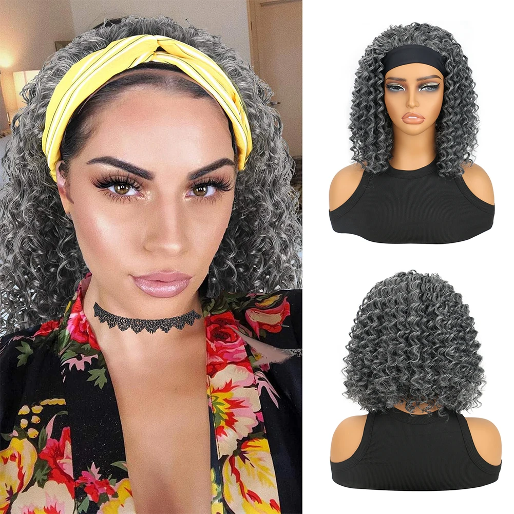 موجة عميقة عقال شعر مستعار مجعد شعر مستعار لا شيء الدانتيل للنساء السود قصيرة شعر مستعار اصطناعي أسود اللون الطبيعي لتغطية رأس لفة يومية