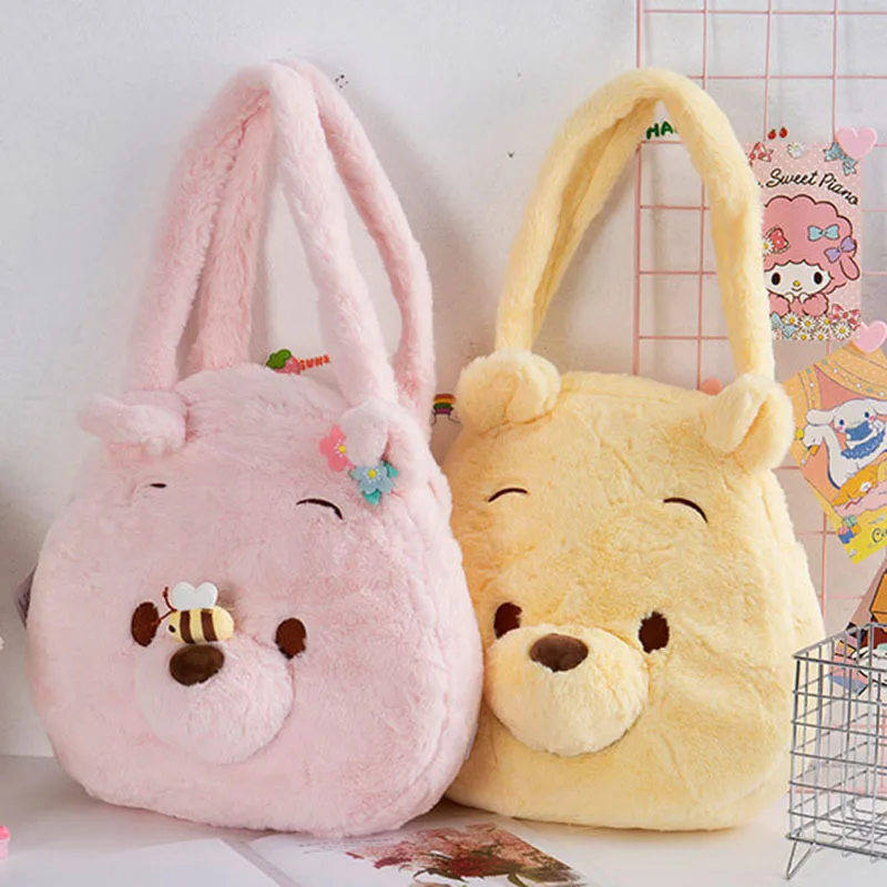 Disney Cartoon Winnie The Pooh Bear Anime Stitch Plush Doll Toys Shoulder Handbag Bear Plush Tote Bag Schoolbag Girl Kids Gifts