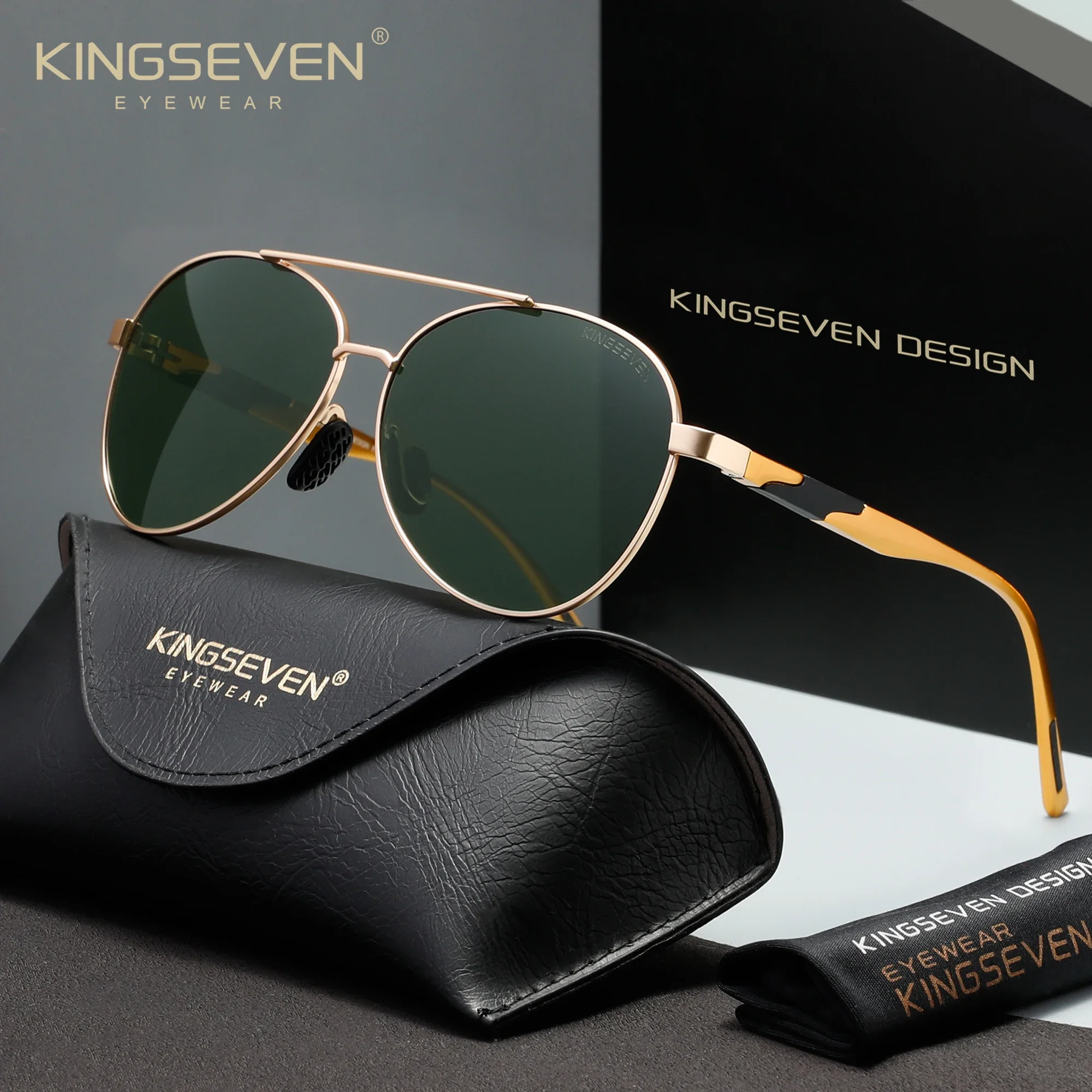 KINGSEVEN Klassische Retro-Sonnenbrille in hoher Qualität, Original polarisierte UV400-Brille, dünner Rahmen, Pilotenbrille, Unisex-Fahrbrille