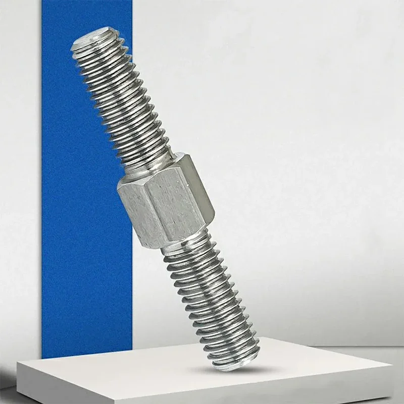 M4-M16 304 Stainless Steel Double End Studs Bolt, Hex Serrated Flange Nut, Left/Right Hand Threaded Rod