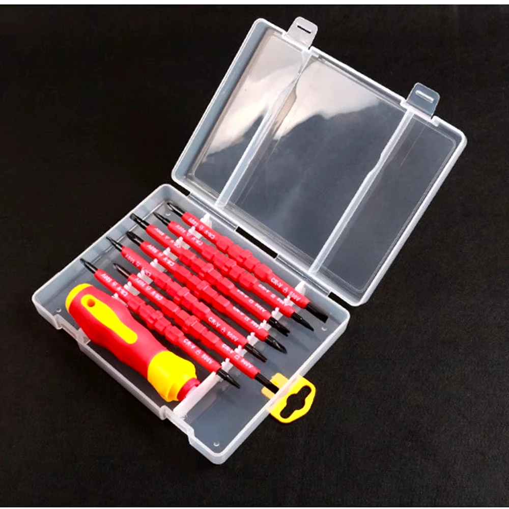 Conjunto de chave de fenda isolada, 8 peças, lâmina intercambiável, eixos de aço cr-v, kit de ferramentas de reparo para eletricista, alça ergonômica tpr