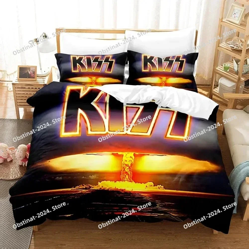 Kiss Rock Band Music Bedding Set Print EU single Comforter Quilt Bed Cover Duvet Cover Pillow Case 3 Pieces Sets Kids Adult Size