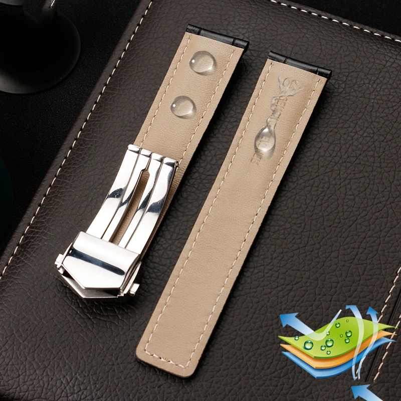 19mm 20mm 22mm For TAG Heuer Calera Leather Watchband Blue brown black red line Crocodile Leather Men\'s watch strap Accessories