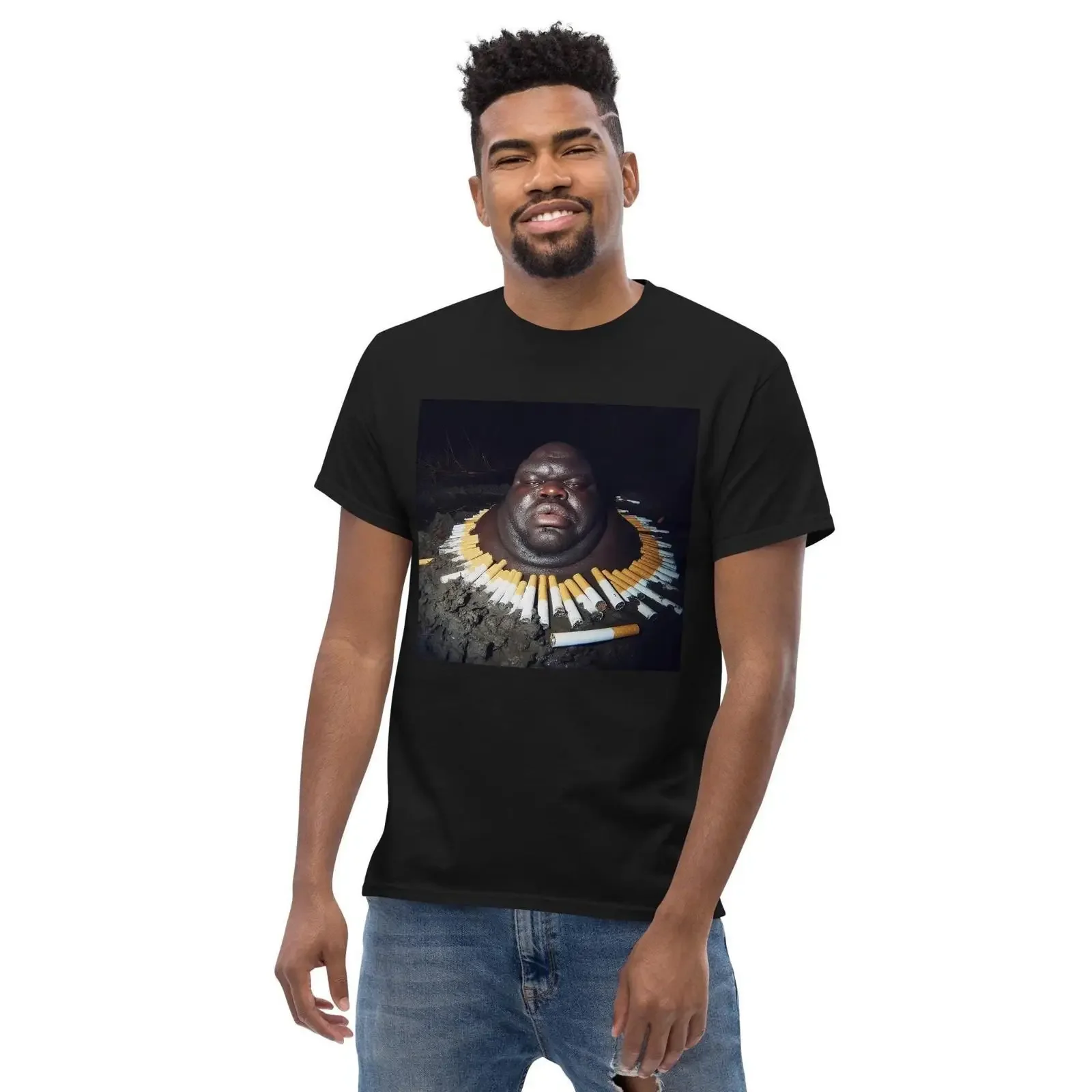 Gumbo Slice Funny Meme T Shirt Black Guy in Swamp Surrounded by Cigarettes Viral Humor Unique Merch vintage Washed Comfortable