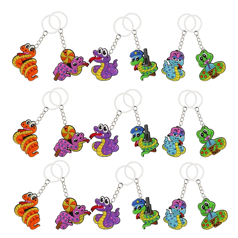 18 Pcs Cute Cartoon Snake Key Pendant Keychain Handbag Charm Metal Pvc Animal Keychains for Kids