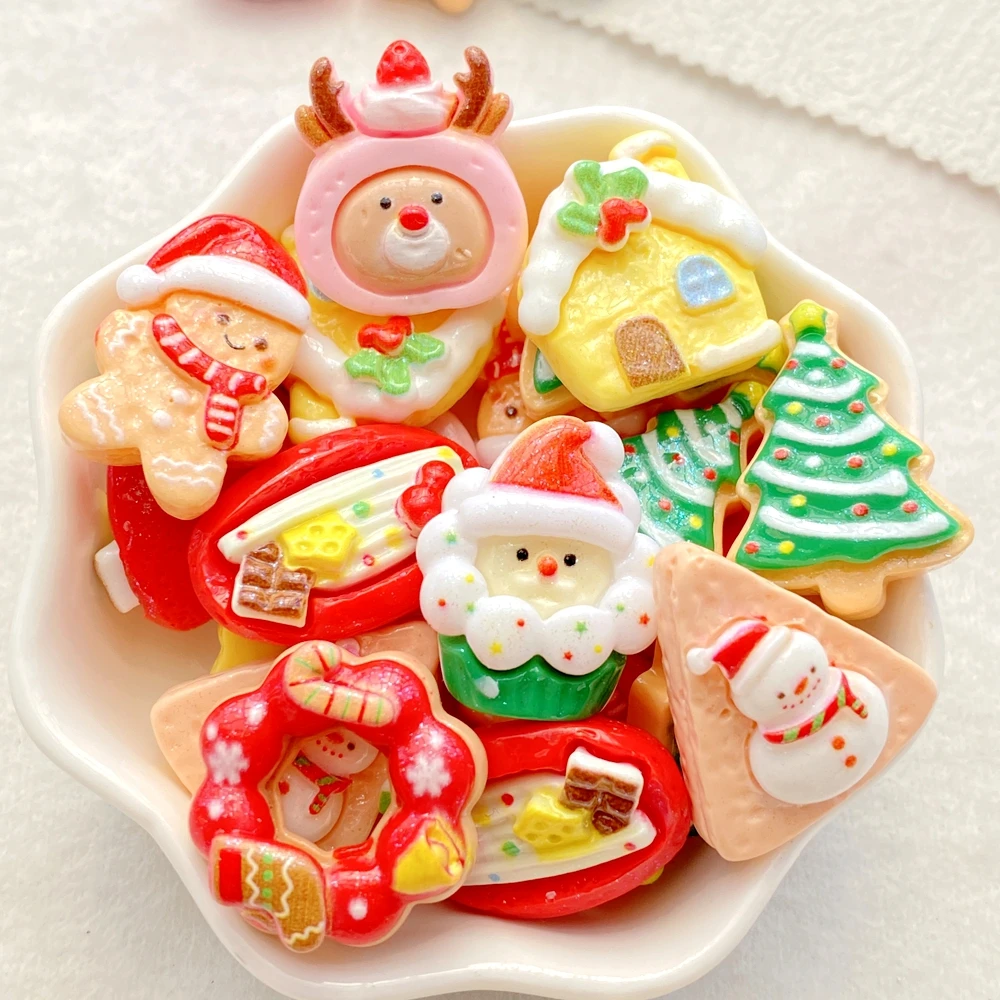 10Pcs New Resin Christmas Snowman, Cookie Man，Tree Series Flat Back Scrapbooking DIY Jewelry Craft Decoration Accessories