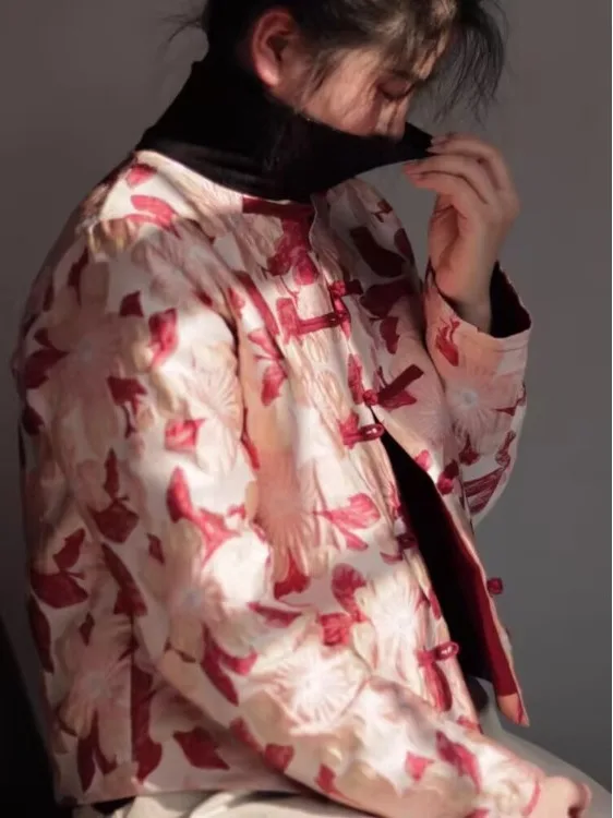 

Новое китайское хлопковое джинто с вышивкой, женское зимнее тонкое теплое длинное пальто с воротником-стойкой све, с цветочным принтом