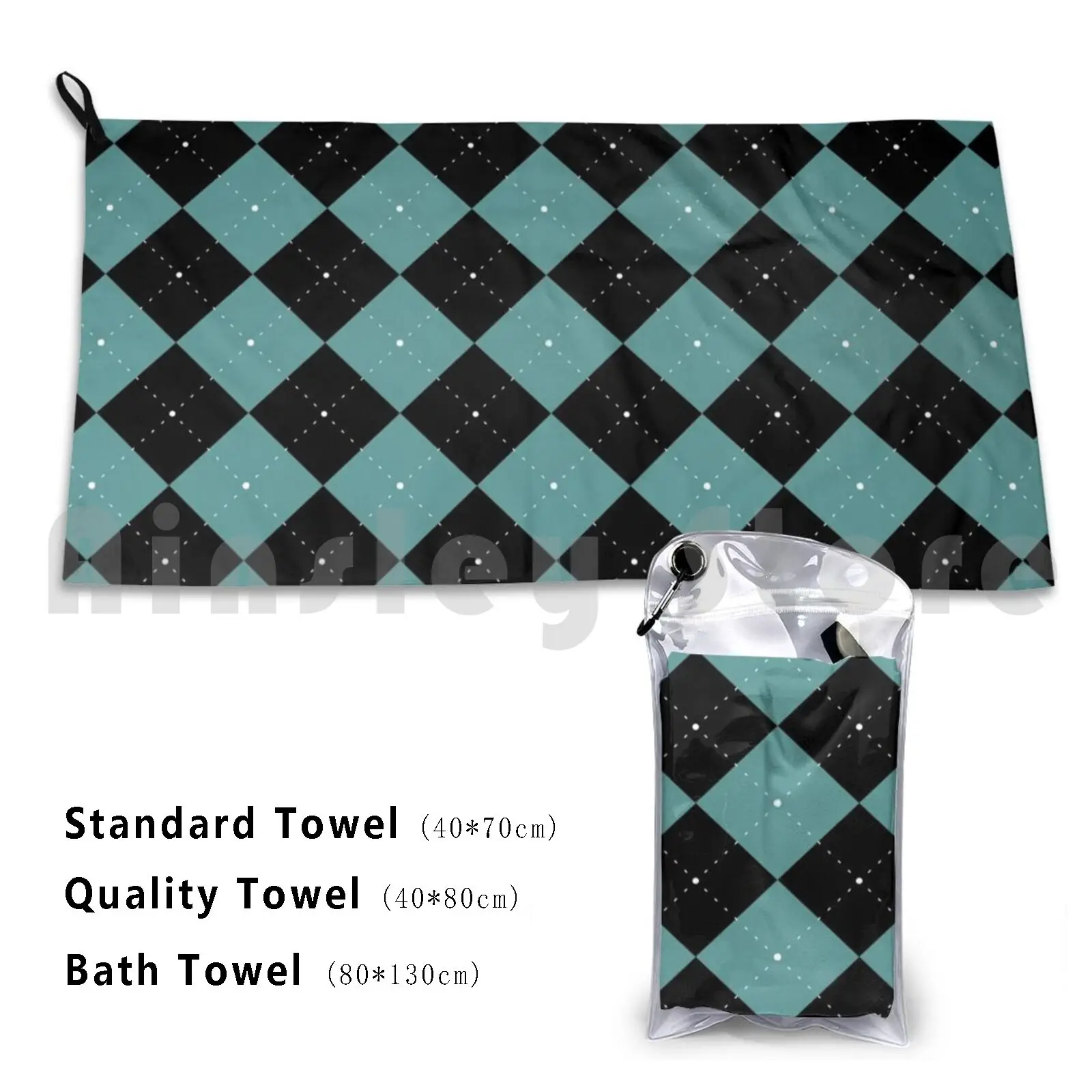 Argyle Checkered Fabric Pattern Fashion Bath Towel Beach Cushion Shades Of Green Blue Turquoise Cyan Abstract