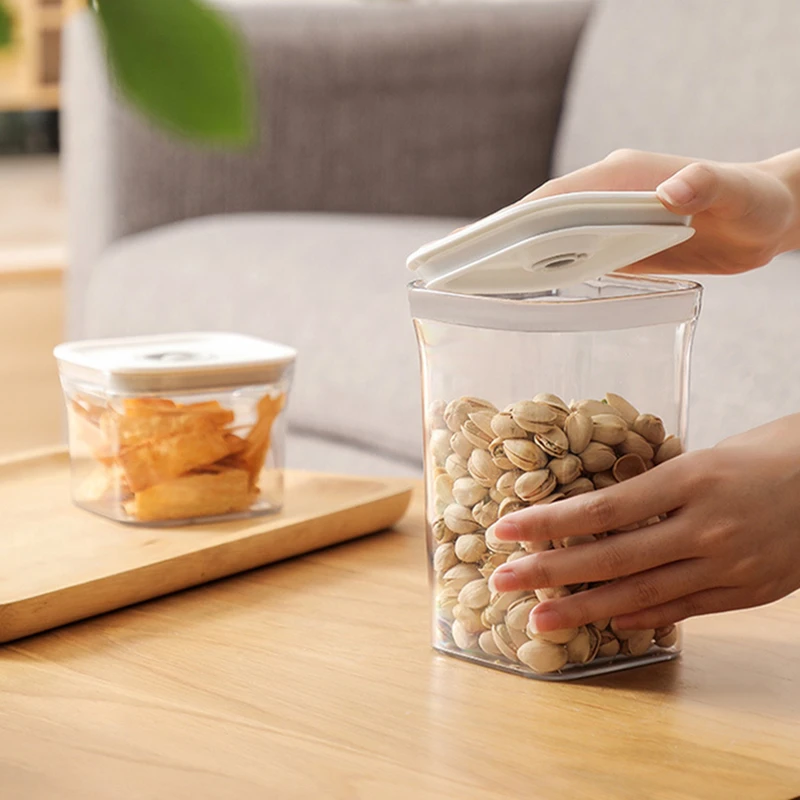 Moisture-Proof Sealed Tank Square Transparent Grain Storage Jar Dried Fruit Snack Box Cans Kitchen Plastic Container Organizer