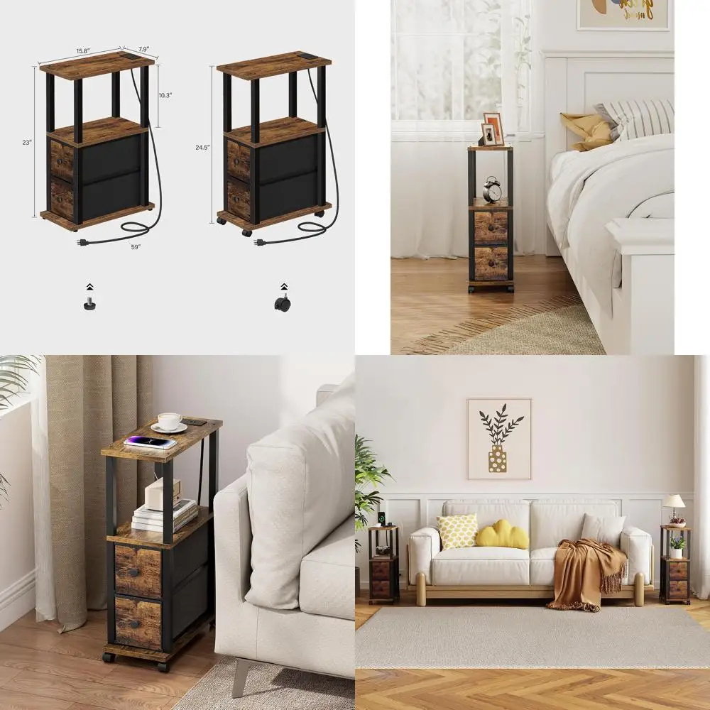 

Compact 2-Drawer Side Tables with USB Charging, Set of 2, for Small Spaces
