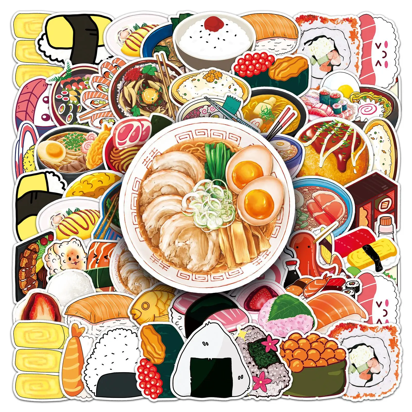 

50PCS Cartoon Japanese Cute Sushi Sticker Funny Graffiti Personalized DIY Phone Case Desk Laptop Waterproof Decal Toy Gift