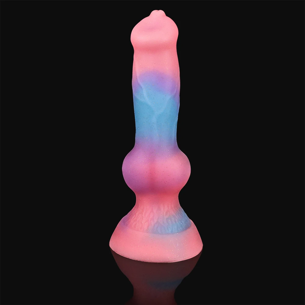 Consolador de Animal supersuave y luminoso para mujer, pene y perro, Juguetes sexuales para adultos, monstruo con ventosa, juguete Anal para