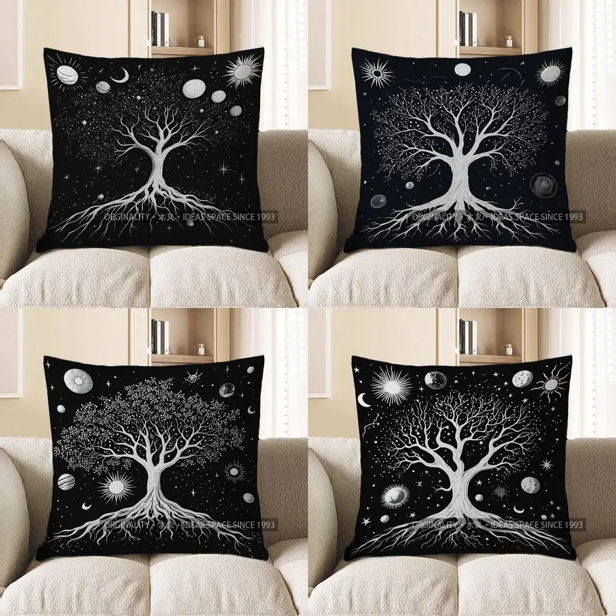 Decoración del hogar árbol cósmico con planetas y estrellas funda de almohada patrón funda de cojín adecuada para sofá dormitorio funda de almohada de coche