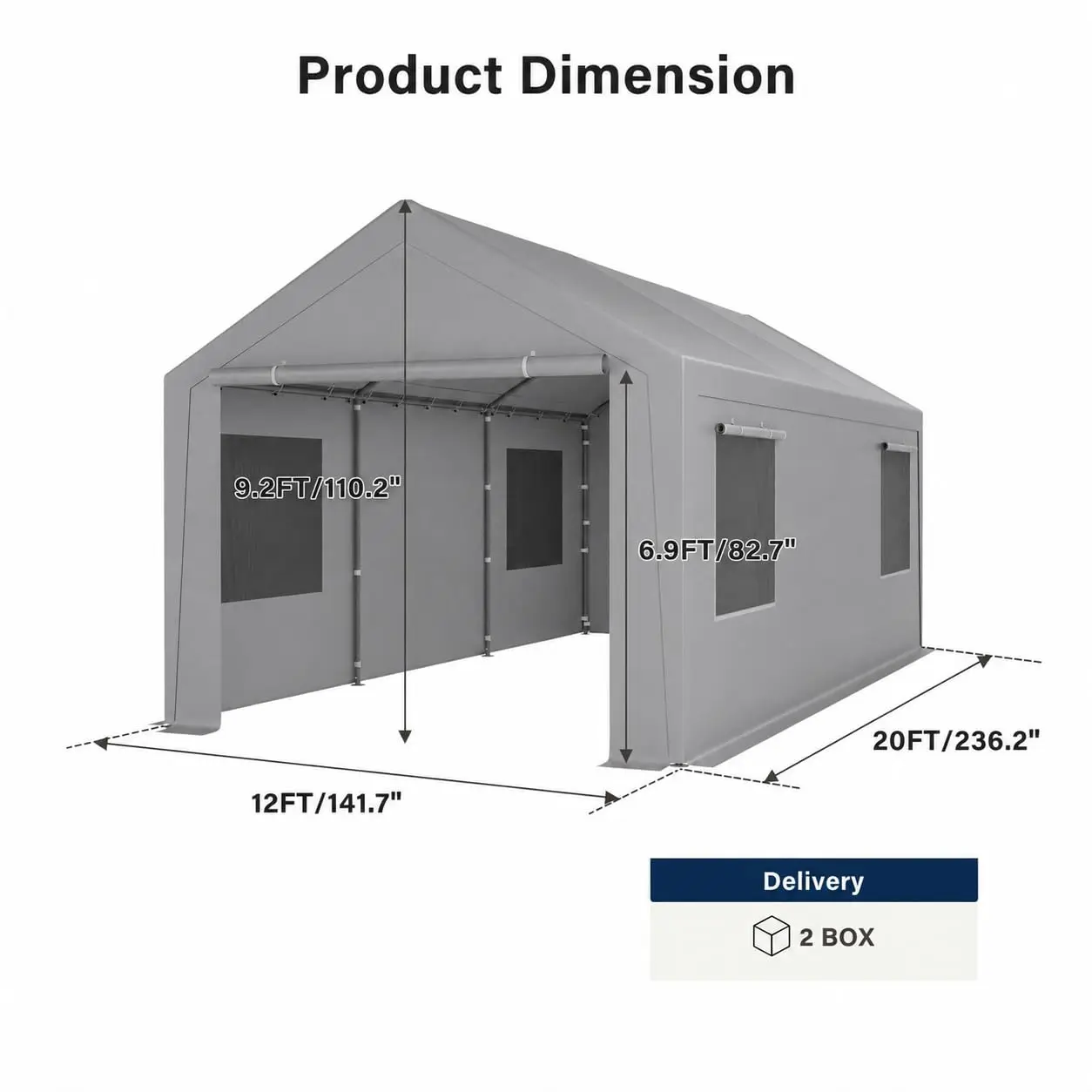 12x20FT Heavy Duty Carport Canopy with Roll-up Windows & Removable Sidewalls Doors for Boat Car Truck, Customized