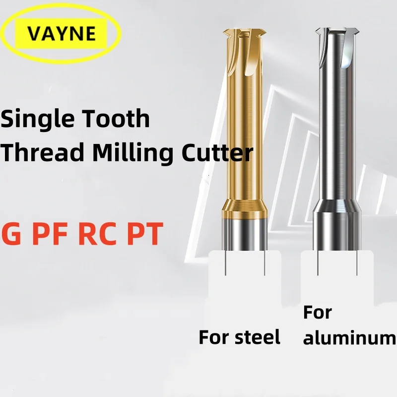 1PCS CNC55HRC Tungsten Steel British Single Tooth Pipe Thread Mills Cutter P1.085 1.27 0.907 1.337 G/PF/RC/PT For steel aluminum