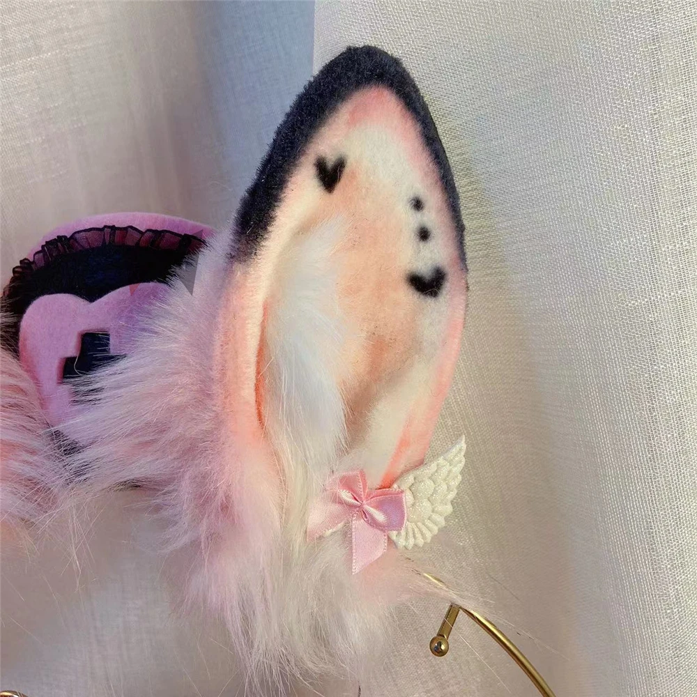 New Handmade Work Pink Bunny Rabbit Ears Hairhoop Nurse Hat Tail Necklace Earrings Cosplay Lolita Acessories Headwear