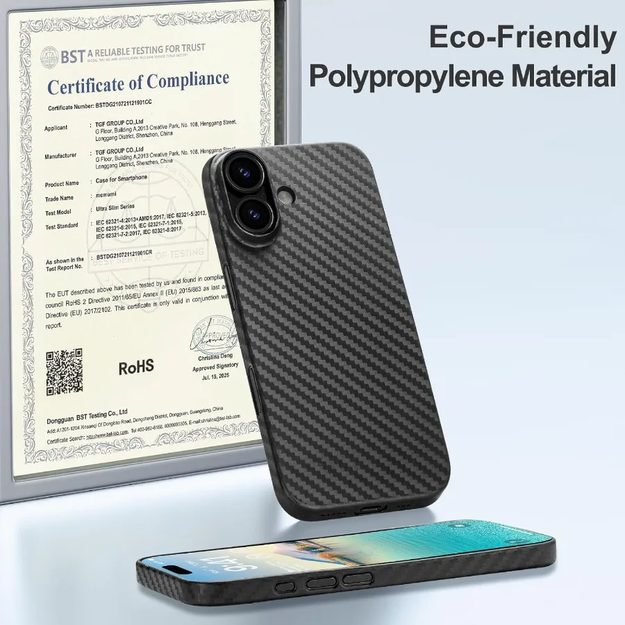 Ultradun hoesje met koolstofvezelpatroon van 0,3 mm voor iPhone 17, zonder behuizing, minimalistisch en lichtgewicht ontwerp, perfect voor Ev