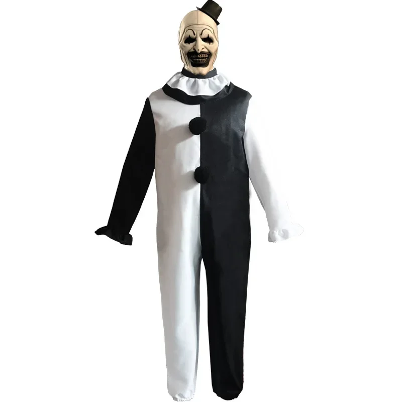 Costume de Cosplay d'Halloween pour Homme et Femme, Ensemble de Vêtements de Clown, Robe d'Horreur, Combinaison de ix, Noir et Blanc