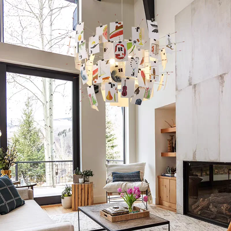 

Living room pendant light Zetel art DIY photo album card light 2025 new designer creative bedroom lighting